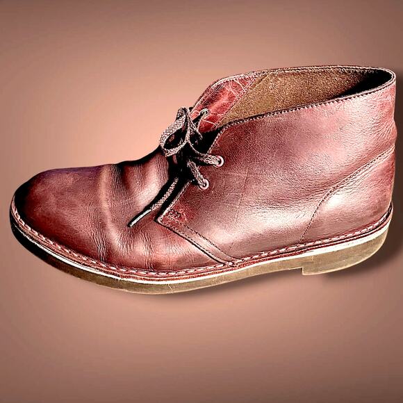 Men\'s Size 10.5 M CLARKS Bushacre 2 Bordeau Calf Leather Chukka Boot VGUC main image 12